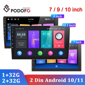 Podofo Радиото в автомобила Android 11 Авторадио Мултимедиен Плеър Bluetooth 2 Din Стереоприемник за Volkswagen Nissan, Toyota и Hyundai