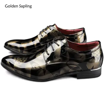 Golden Sapling/Мъжки Официалната обувки; Ежедневни Бизнес Обувки На Равна подметка; Сватбени Oxfords с цветен Модел; Мъжки Модельная обувки; Вечерни Светски Мъжки обувки-Дерби