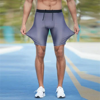 Летни пролетни мъжки лъскавите спортни къси панталони за фитнес големи размери с джобове, стегнати панталони за джогинг