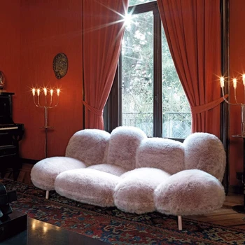 Индивидуален италиански дизайнер онлайн знаменитост ins creative Erda специална форма хол бял тройна плюшено пластове диван