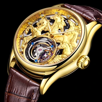 Часовници с турбийоном AESOP Skeleton Flying, луксозни ръчни часовници с 3D лошадиным сапфир, механични ръчни часовници с ръчно от непромокаеми за мъже, Reloj Hombre