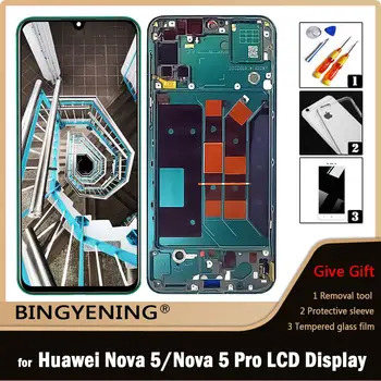 Оригиналът е за Huawei Nova 5 LCD дисплей, дигитайзер, Тъч възли за 6,39 'Huawei Nova 5 Pro с подмяна на рамката