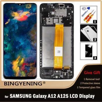 За Samsung Galaxy A12 A125 SM-A125F SM-A125F/DSN Пълен LCD дисплей е Сензорен цифров преобразувател в събирането на заместител рамка