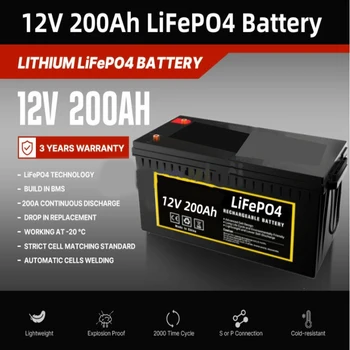 12V 200Ah LiFePO4 Батерия Вграден BMS Литиево-Желязо-Фосфатный Елемент За Кемперов RV количката Офроуд Автономен Слънчев Със Зарядно устройство