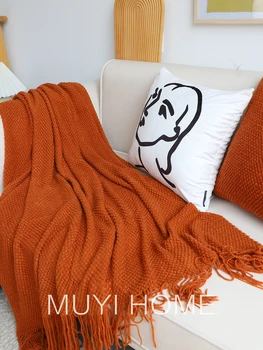 Моранди однотонное вязаное одеяло, покривка за престой в семейството, спално бельо и кърпи, покривки за сън, лесно луксозно одеало за диван