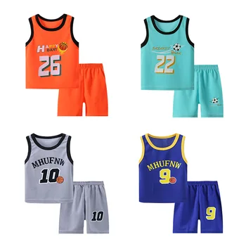 Летен детски жилетка, баскетболно форма за момчета, шорти без ръкави, бързосъхнеща, спортно облекло, баскетболни потници, баскетболен комплект
