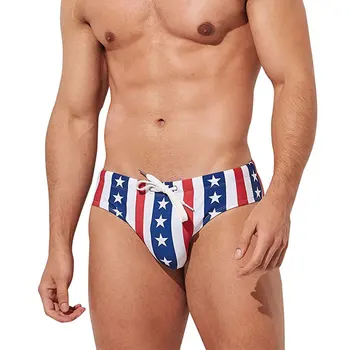 Мъжки бански със звездите на знамето на САЩ с ниска засаждане, бански, бикини, слипове, бански, плажни шорти, бански, мек калъф, колан за къпане