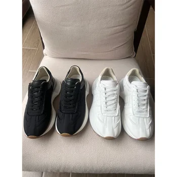 2023 нови бели спортни обувки с дебела подметка спортни ежедневни обувки, кожени малки бели обувки Agam old shoes татко дамски обувки