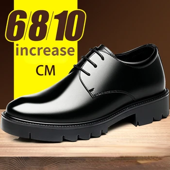 Мъжки модел обувки, уголемени 8 см, от естествена кожа, дишащи мъжки дерби, бизнес кожени обувки, британски асансьор, сватбени обувки за булката