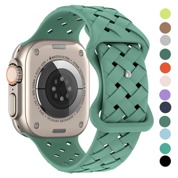 Силиконов Ремък за Apple Watch Band Ultra 49 мм 44 мм 40 мм 45 мм 41 мм, 38 мм, Тъкани Каишка за часовник с Линия Гривна iWatch Series 8 7 6 5 3 SE