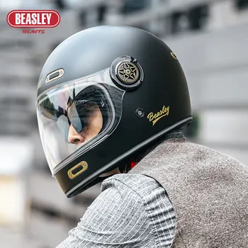 Beazley Ретро каска на мотоциклет Capacetes Para Moto Мотор за каране състезател полнолицевой каска и Аксесоари за мотоциклети