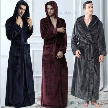 Мъжки халат-прилеп голям размер, зимно фланелевое рокля, топлото кимоно, мъжки халат-прилеп, одевающийся себе си, мъжки халати