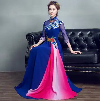 Пролетта източното рокля, секси вечерна рокля Чонсам, китайското дълга рокля с бродерия Чи Рп, сценичното си