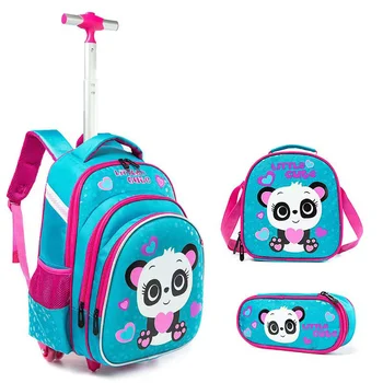 Набор от училищни чанти за момчетата с колела, раница за момичета-ученички, чанта за количка с чанта за обяд, молив случай, училищен раница, комплект