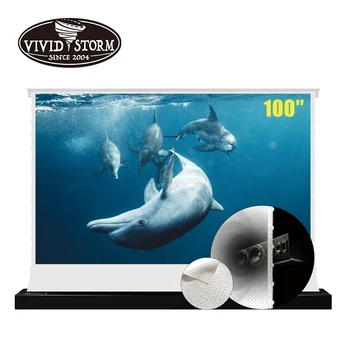 VIVIDSTORM 100-инчов електрически проекторный екран със стойка, звуково перфориран бял киноэкран, материал за HD проектор