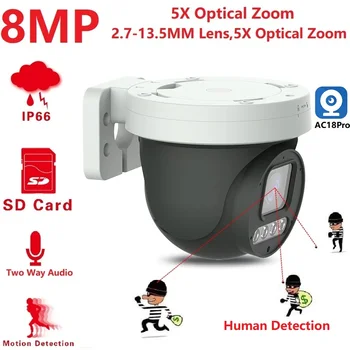 4K 8MP 5-МЕГАПИКСЕЛОВА PTZ POE Куполна Камера Външна IP Камера за Откриване на Човек 128G TF Карта IR 30M Цвят за Нощно Виждане AC18pro