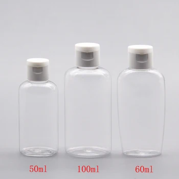 100шт 60 мл 50 мл 100 мл празни повторното използване на пластмасови бутилки с панти капак Обемът PET контейнер за течен сапун, козметика