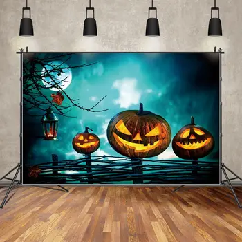 ЛУНАТА.QG фон, синьо гора, на лунна светлина, лампа във формата на тиква, стена за партита, на фона на Хелоуин, по поръчка на декорация за детската фотобудки