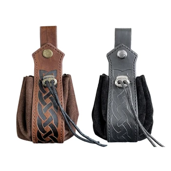 Чанта за игра на зарове от изкуствена кожа в ретро стил средновековна поясная чанта, монети, чанта за съвсем малък за пари, чанта за съхранение на бижута, чанта за игра на зарове в стила на викингите за унисекс