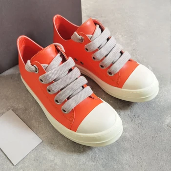 Кожени обувки за мъже, мъжки маратонки Рик, големи маратонки дантела, ниски мъжки ежедневни обувки Owens оранжев цвят