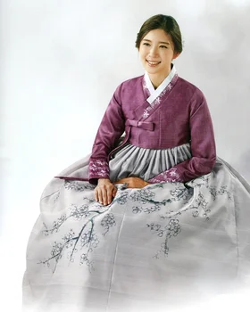 Корейски внесени текстилен оригинален Ханбок за булката, Ханбок с ръчно изработени бродерии, автентичен костюм за нови дейности