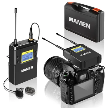 Безжична петличный микрофон MAMEN UHF с предавател и приемник, 50 канала, за огледално-рефлексен фотоапарат, запис видеоблогов за интервю на смартфон