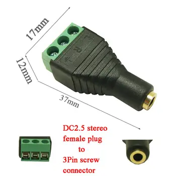 5шт безплатна доставка 2,5 мм Стерео Мъжки Към 3-контактен Винт основание терминал Включете Адаптера аудио щекер 3 полюс