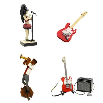 Gobricks City Band Тромпетист Певицата на Музикална китара Строителни блокове, определени за творчество Декоративни тухли DIY Модел играчки за деца, подарък