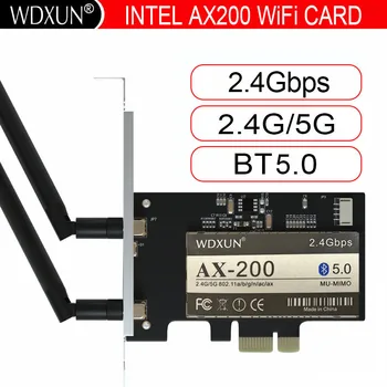Двойна лента 2,4 Gb/с Безжичен AX200NGW Мрежа Wifi PCI-E 1X Карта Intel AX200 2,4 G/5 Ghz 802.11 ac/ax Wi-Fi Bluetooth 5,0 Адаптер