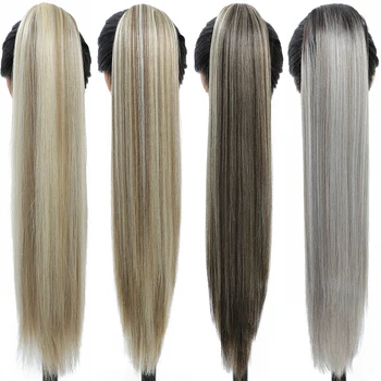 Синтетична коса, обвързани в опашката за жени, дълга права перука, навързани в опашката, термоустойчиви синтетични косми