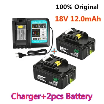 18V12Ah Акумулаторна Батерия 12000 mah Литиево-Йонна Батерия Сменяеми батерии за MAKITA BL1880 BL1860 BL1830батарея + Зарядно устройство 3A