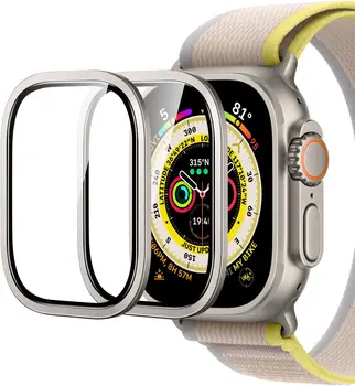 Метална броня + закалено стъкло за Apple Watch Ultra 49 мм аксесоари HD защитно фолио за екран със защитено от надраскване за iWatch Ultra 49 мм