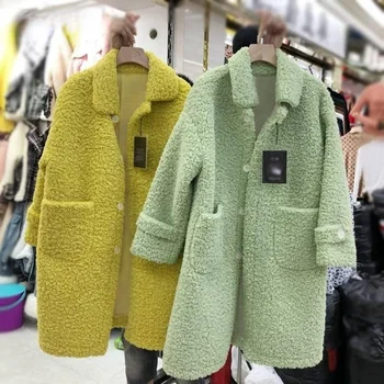 2022, Дамско зимно палто Ханбок, дамско палто от изкуствена овче пух, дамско палто, меховое палто, зимно пушистое палто голям размер