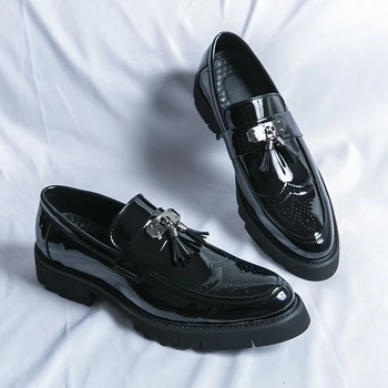 Летни мъжки обувки от естествена кожа с пискюли, модерен бизнес кожени обувки на дебела подметка, офис обувки за помещения и на улицата, ежедневно новост