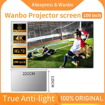 Прожекционен екран Wanbo със защита от светлината 16:9 прожекционен екран за домашния офис, преносима светоотражающая плат 100 инча, 4K + HDR