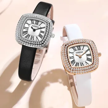 Модерен дамски часовник Mark Fairwhale Square, луксозни елегантен ръчен часовник с диаманти, непромокаеми кожени часовници в ретро стил, женски 3530