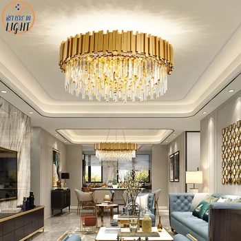 Модерни златни/черни луксозни кристални полилеи, led окачен /тавана лампа за всекидневна декор на хотелска хол, окачена лампа