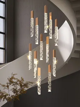 Стълбищна Led полилей модерен двустаен спирала дълга полилей в стил loft, креативна вила, хол, спалня, подвесная кристален лампа
