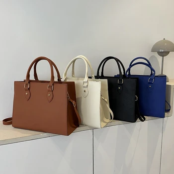 Дамски квадратна чанта, дамски чанти, изкуствена кожа, дамски голяма ретро чанта-прашка, дамски однотонная чанта-тоут, дамски чанти през рамо